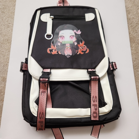 Nezuko Demon Slayer Anime Cosplay School Travel White Black Large Backpack NWOT - Picture 1 of 12